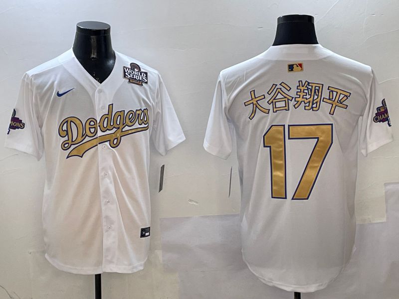 Men Los Angeles Dodgers #17 Ohtani White Champion gold character 2025 Nike MLB Jersey style 13->los angeles dodgers->MLB Jersey